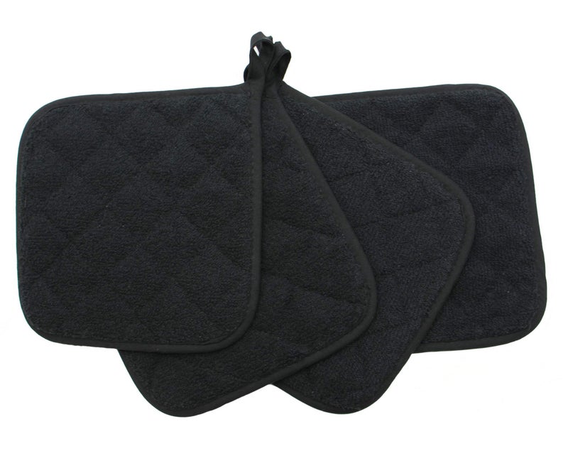 GQZLUCK Cotton Pot Holders Cotton Made Machine Washable Heat Resistant Everyday Kitchen Basic Terry Pot Holder, Hot Pads, Trivet for Cooking and Baking Set of 4 (Black) - Image 3